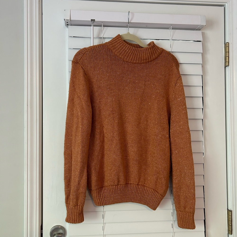 Aerie Orange Cowl Neck Sweater with Ribbed Details